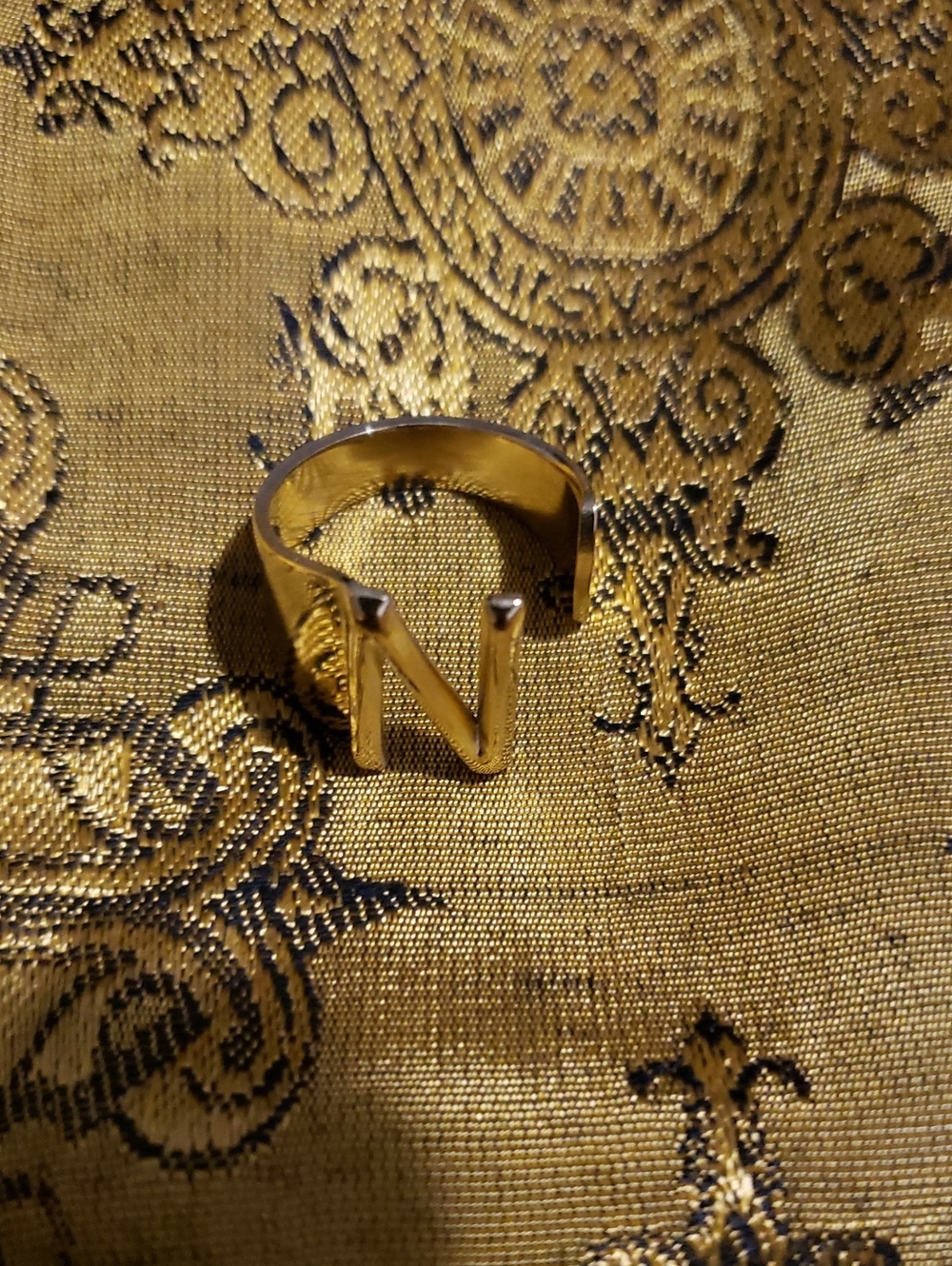 Gold Toned Letter 'N' Open Band Ring